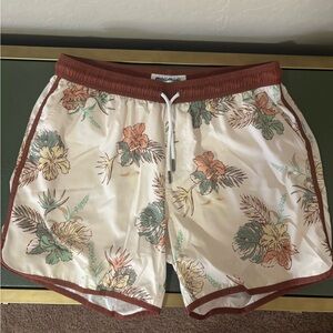 🏊🏊Maamgic Swim Trunks- Floral Satin Drawstring Shorts in Cream & Rust